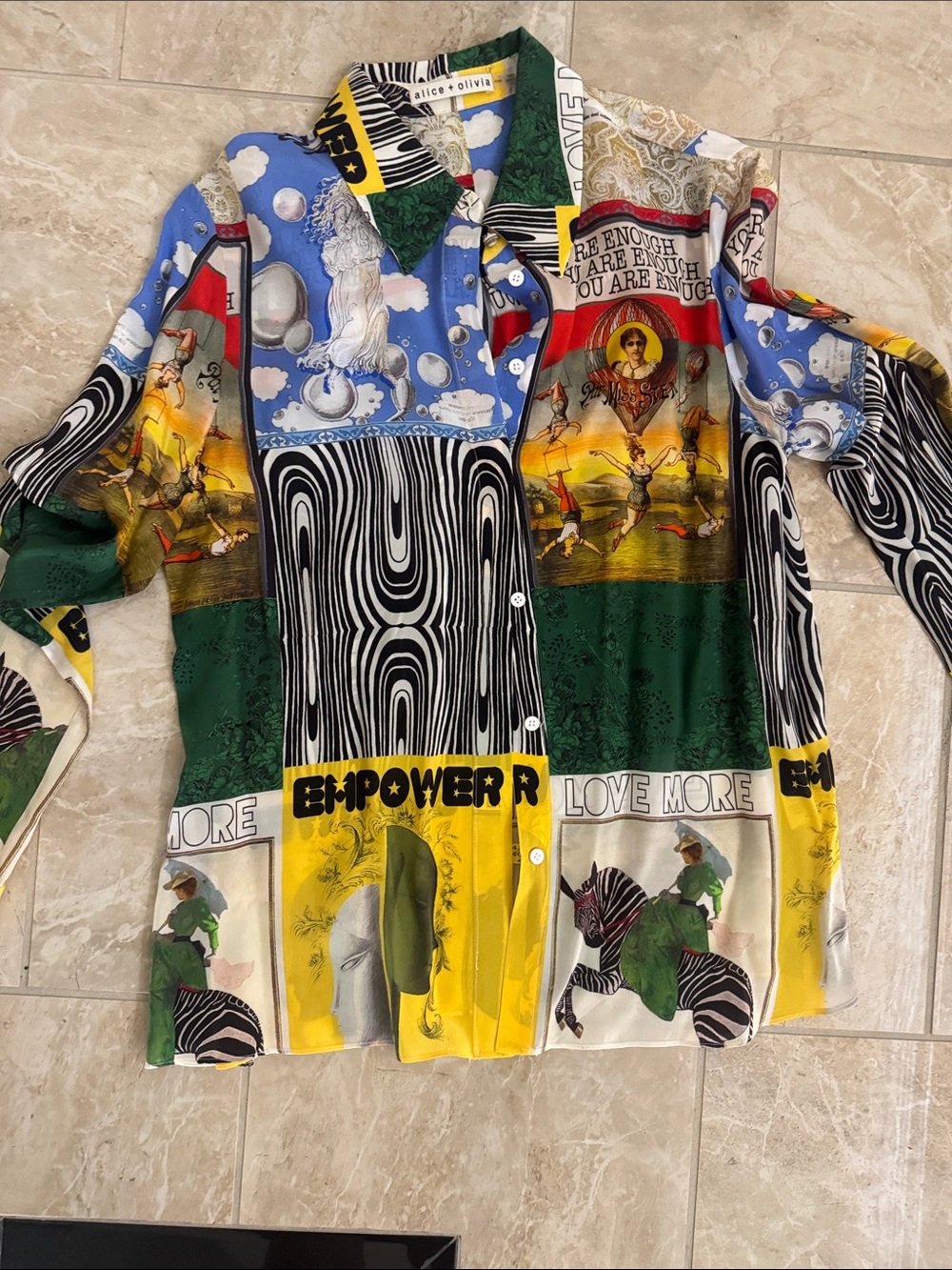 Silk Bold Patchwork Button-Up Shirt in Yellow, Green, Blue - Picture 4 of 5